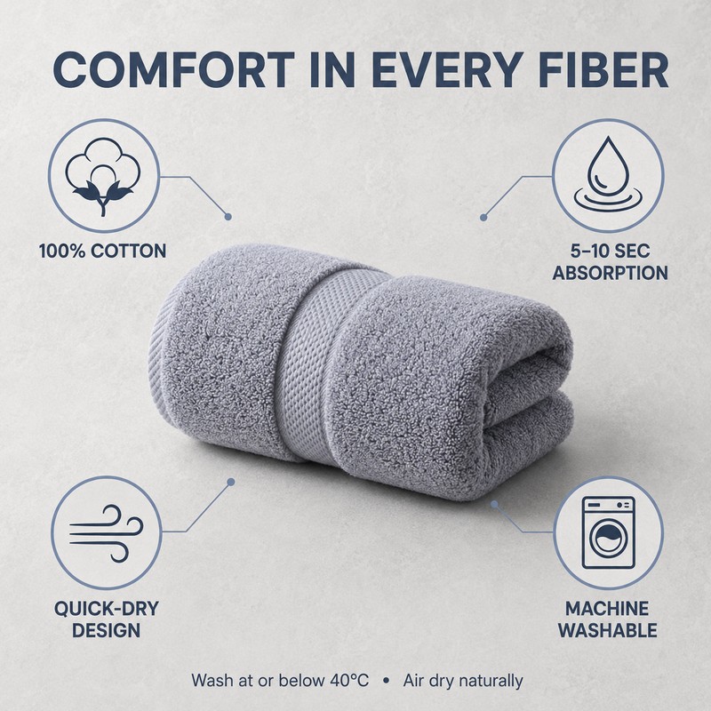 100% Cotton Bath Towel, 70 x 140 cm Large Soft