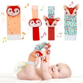 Accevo Baby Wrist Rattle Socks, Infant Rattle Socks and Baby Hand Rattles Wrist, Newborn Hand & Foot Toys for 0-3 6-12 Months, Baby Shower Gifts Set with Wrist Rattle Socks