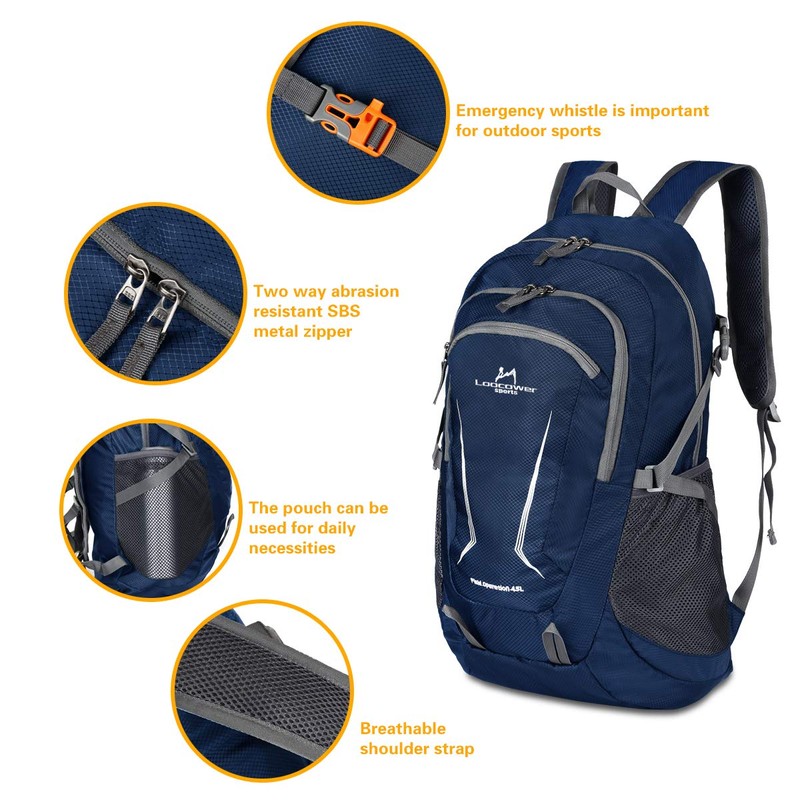 Loocower 45L Lightweight Foldable Backpack Walking Rucksack Hiking Daypack Packable