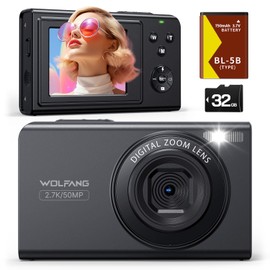 WOLFANG Digital Camera, 2.7K Kids Camera for Photography, 50MP Compact Vlogging Camera, 16X Digital Zoom Video Camera, Auto Focus Point and Shoot Digital Cameras, Gift for Students Teens