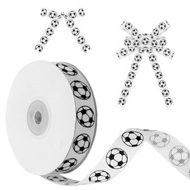 3/4" x 25yd White/Black Soccer Football Sports Spirit Grosgrain Woven Ribbon for Craft Scrapbook DIY Hair-Bow Wedding Boys Birthday Party Gift Wrapping Decoration