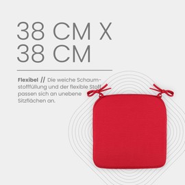 Seat Cushion (Pack of 2/Bordeaux) Chair Cushion with Straps 38 cm x 38 cm Oeko-Tex Certified Seat Cover Plain Canvas Chair Cushion