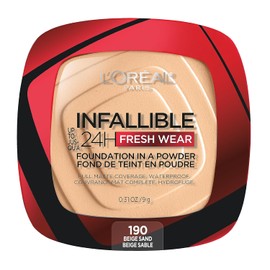 L'Oréal Paris Infallible 24H Fresh Wear, Base de Maquillaje en Polvo, Alta Cobertura con Acabado Mate, Larga Duración y Control de Brillo, Tono 190 Beige Sand