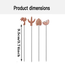Mewuthede Plant Cocktail Picks, 8 Piece Stainless Steel Martini Picks Reusable Toothpicks Fruit Picks for Drinks, Olives, Appetizer, Sandwiches, Cherries (Rose Gold)