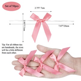AKLVBL 50 Pack Pink Satin Ribbon Twist Tie Bows for Treat Bags, Gift Bags, Bakery Candy Bags and Package Decorating Ribbon Bow, Bowknot for Gifts