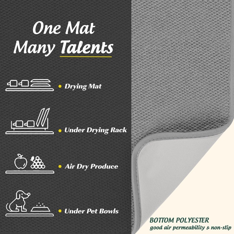 2PCS Microfibre Dish Drying Mats, 2 Pack Absorbent Dish Drainer