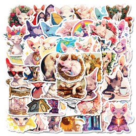Sphynx Cat Stickers 50 PCS - Waterproof Vinyl Decals for Water Bottles, Laptops, Suitcases & Phone Cases - Funny Cute Kawaii Hairless Cat & Kitten Designs