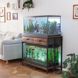 VOWNER 40 Gallon Aquarium Stand with Power Outlet, Metal Frame Fish Tank Stand with Cabinet Storage, Double Turtle Reptile Terrariums Tank Stand, 39.4" L*18.9" W Tabletop, 660LBS Capacity, Brown