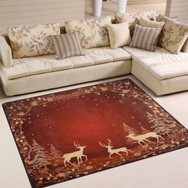 ALAZA Merry Christmas Deer Elegant Floral Area Rug Rugs for Living Room Bedroom 4'10" x 6'8"