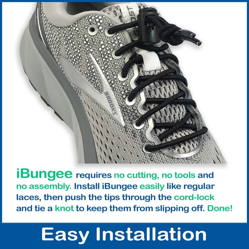 iBungee Cordones Elásticos 96 cm, Negros con Sujetador Negro
