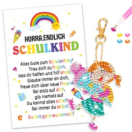 DPKOW School Gifts Girls School Cone Filling, DIY Diamond Painting Keyring First Day School Child Gifts Girls Lucky Charm First Day School Ideas School Cone Filling, with Card