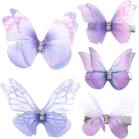 Winsyison 5pcs Butterfly Hair Clips for Women, Purple Gradient Organza Barrettes, Non-Slip Sparkly Rhinestone Hairpins Hair Accessories for Thick Thin Fine Curly Straight Long Hairstyles