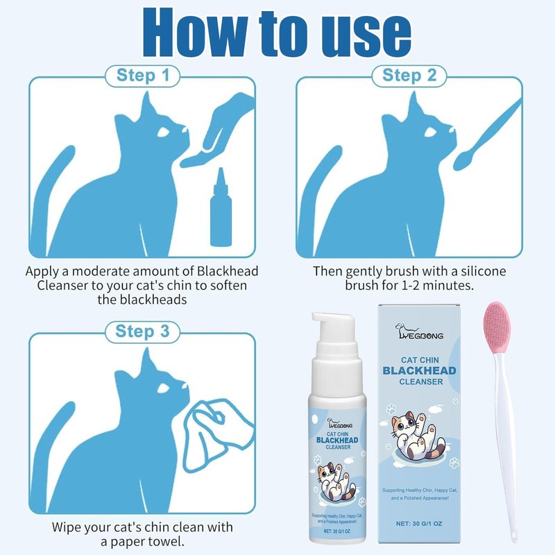 Cat Chin Care Set, Equipped with Cat Acne Brush, Nourishes