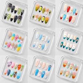 Zfans Almond Shape DreamWear Collection - 100% Handcrafted 3D Press-On Nails | Reusable, Long-Lasting, Salon-Quality Mint Bloom Eco-Friendly Nail Art Set:_Midnight Blue Butterfly Wings_l