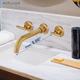 Airuida Wall Mounted Antique Brass 3 Hole Dual Handle Bathroom Faucet with 360 Swivel Spout Vanity Sink Mixer Tap, Matte Finish