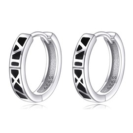 YFN Viking Hoop Earrings 925 Sterling Silver Norse Viking Runes Earrings Small Huggie Hoop Earrings Jewelry Gift for Women Men, Sterling Silver, enamel