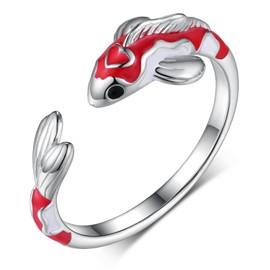 Peireara Koi Fish Ring 925 Sterling Silver Fish Open Ring Lucky Animal Koi Fish Jewelry Gifts for Women Mother