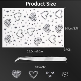 Heart Rhinestone Stickers Self Adhesive Face Gems for Makeup, Festival Jewels, Hair Gems, Rhinestone Stickers for Face, Eye, Makeup, Body, Crafts 3 Sheets(White-3/6/20mm)