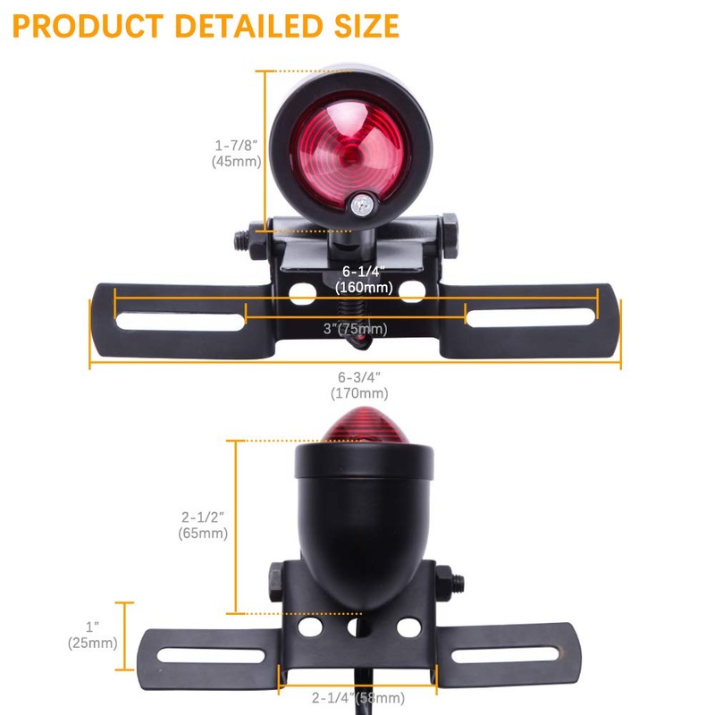 DREAMIZER 12V Black Motorcycle Tail Light Brake Stop Running Light
