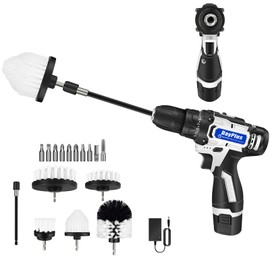 Electric Drill 1500mah Brush Cleaning Brushes Set, 5 Packs Drill Scrubbing Brushes with Extension Rod for Cleaning Attachment Set for Car Carpet Floor Bathroom Toilet Tub Kitchen