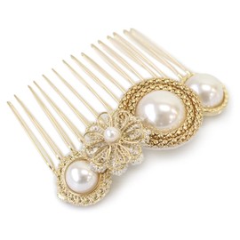 JewelVOX Hair Accessories, Flower & Pearl, Gold Frame, Hair Comb, Pearl Selection