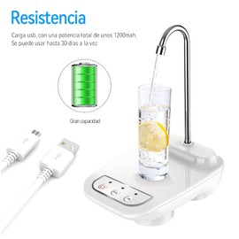 ALIMOTA Dispensador de Agua Potable Bomba de bajo Ruido Carga USB Bomba de Agua automática Dispensador de Botella de Agua portátil eléctrico para Cocina Hogar Oficina (Blanco)
