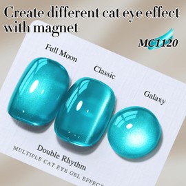 Double Rhythm Jelly Glass Cat Eye Gel Polish with Magnet 15ML Holographic Glitter Shimmer Translucent Sheer Color Magnetic Nail Polish Salon DIY at Home (Jelly Teal-MC1120)