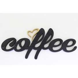 Coffee Sign with Optional Golden Heart for Coffee Lovers and Coffee Bar Restaurant Cafe Kitchen Decors, Home and Garden Accessories (Vintage Black/Gold Heart)