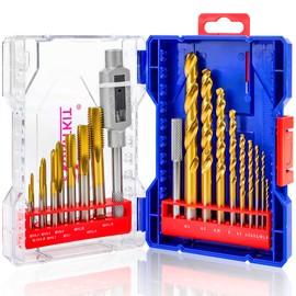 RURITKIT 18Pcs Metric Drill and Tap Set with 1Pc Tap Wrench, M2 HSS Thread Tap Set from M2 to M12, Combination of Drill and Tap Set for Metal,with Exquisite Indexed Box