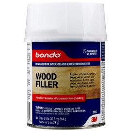3M Bondo Wood Filler 30 oz (850.49 g) with Bondo Cream Hardner 0.5 oz (14g), Repairs Chips and Cracks in Wood, Sandable, Paintable, and Stainable (WF-QT-ES)