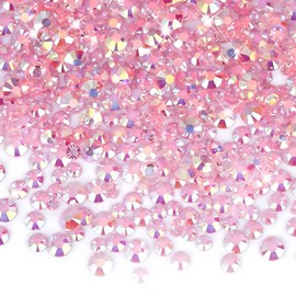 25000Pcs Light Pink AB Rhinestones Flatback Bulk, 3mm/4mm/5mm Non-Hotfix Crystal Round Jelly Rhinestones for Crafts Makeup Nails Face Tumblers Clothes Shoes Handmade Decoration