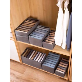 Periea 'Alex' Clothes Organiser - Non-Woven 140 gsm, Foldable Wardrobe Storage Organiser, Washable Drawer Dividers with 7 Compartments for Jeans, T-Shirts, Leggings (Medium)