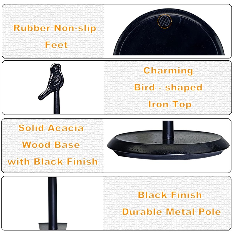 Black Paper Towel Holder Stand for Countertop with Solid Wood