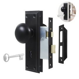 Lubentol 4 Pack Mortise Keyed Lock Set with Classic Bronze Knob – Perfect for Replacing Broken Antique Lock Sets and More, Fits 1-3/8 in.-1-3/4 in. Interior Doors Replacement Hardware (Matte Black)