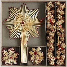 Straw Ornaments - Box of Ornament, Garland & Topper Assortment