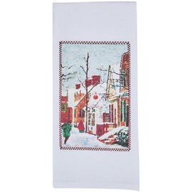 Park Designs Village Shoppes Patch Dishtowel Set of 2, Red Machine Washable Printed Kitchen Towel for Christmas & Winter Decor, Super Absorbent 100% Cotton Hand Towel, Festive White Holiday Dishcloth
