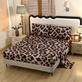 SDY 4PCS Cheetah Print Sheets,Leopard Sheets Set Twin for Kids Boys and Girls,Microfiber Bedding Set with 14 Inches Deep Pocket for Mattress（no Velvet, just Velvet Look）