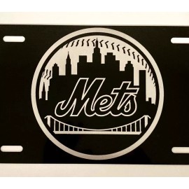 Unbranded New York Mets Fan Laser Engraved Front License Plate Black Medal Car Tag