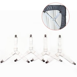 3 Clips Bed Corner Holder Bed Sheet Fasteners Mattress Cover Clips Heavy Duty Bedding Sheets Elastic Straps Adjustable 4PCS (White, 3 Clips)，corner sheet holders