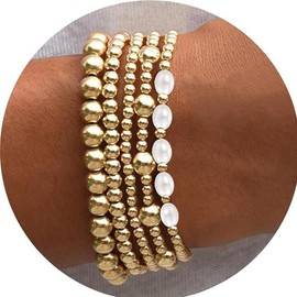 TOFBS 5 Piece Bracelet Set Women's Stackable Pearl Bracelet Gold Beads Bracelet Jewellery Set for Bridesmaid Wedding, Metal
