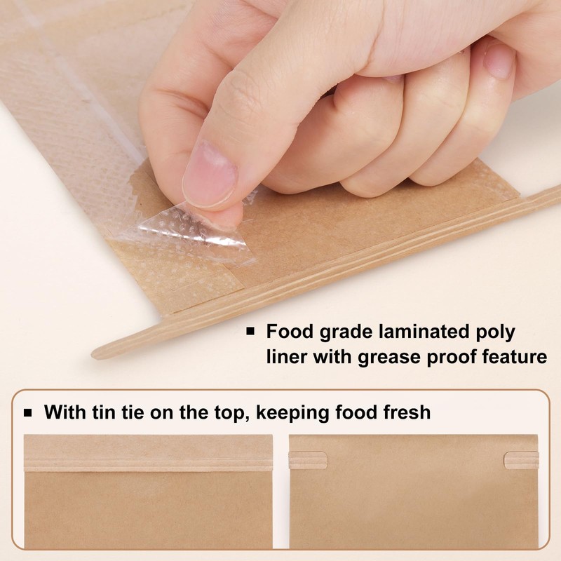 Eupako 3.54x2.36x6.7 Bakery Bags with Window 50 PCS Brown Tin