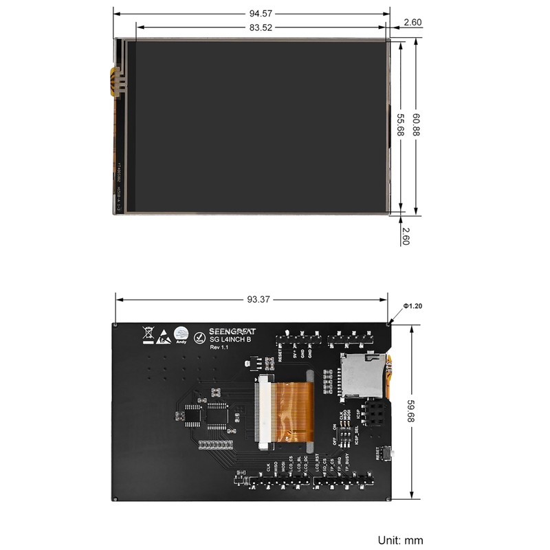 4 Inch TFT LCD Touch Screen Display, Fits Arduino UNO,