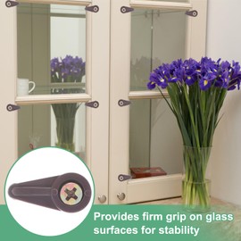 M METERXITY 100 Pack Glass Retainer Clips, Offset 4mm Plastic Glass Panel Retainer Clips Bracket Screen Door Clips W Screws for Fixing Mirror/Glass/Cabinet/Doors/Windows [Cylindrical, Brown]