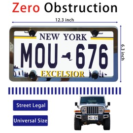 Crossarctic Solid Silver License Plate Frames, 2 Pack Stainless Steel License Plate Bracket Holder Without Obstruction, Universal License Plate Cover | Rust-Proof, Anti-Rattle, Weather-Proof for Car