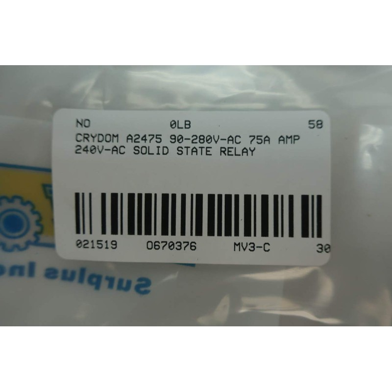 CRYDOM A2475 Solid State Relay 90-280V-AC 75A AMP 240V-AC