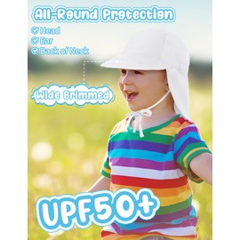 Becellen Children's Sun Hat, Summer UV SPF50+ Rain Hat with Neck Protection, Breathable, Lightweight Summer Hat, Baby with Chin Strap, Adjustable Toddler Fishing Hat for 1-5 Years, Girls, Boys, White
