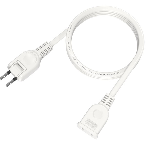 Extension Cord, 3.3 ft (1 m), Short, White, Outlet, 1 Port, 180 Degree Swing Plug, Power Extension Cord, 15A, 1500W, 3.3 ft (1 m), Fire Prevention Insulation Cap, For AC Adapters, Power Tools,