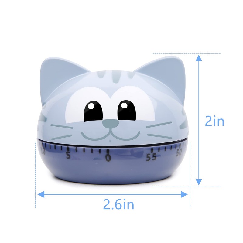 AUDRWALL Cute Kitchen Timer Mechanical Timer for Kids (Gray Cat)