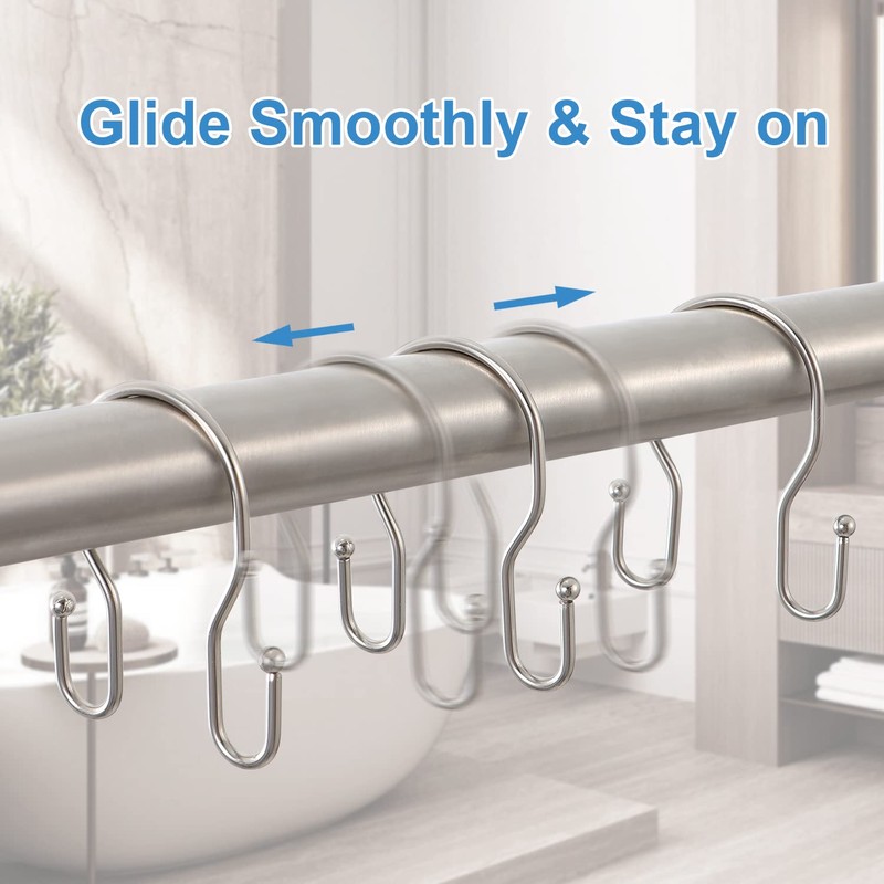 24 Pack Double Shower Curtain Hooks Rings, TENOVEL Double Sided