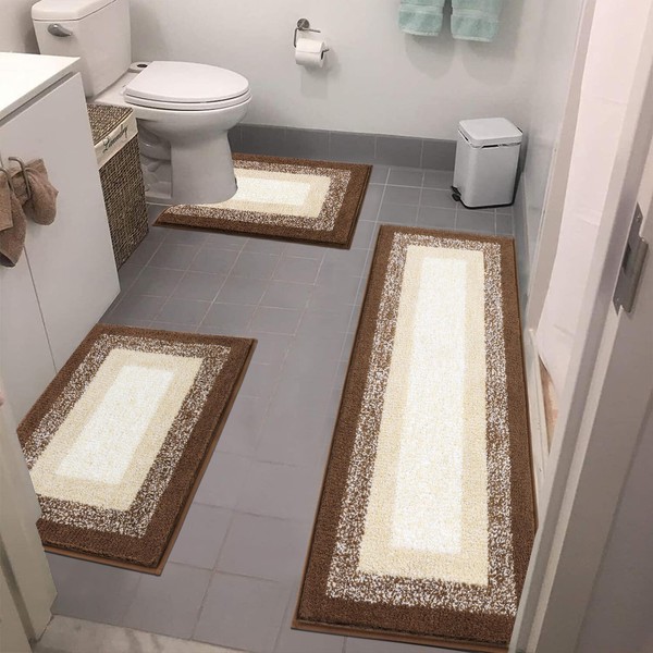 Bsmathom Bathroom Rug Sets 3 Piece, Absorbent Non-Slip Bath Mats